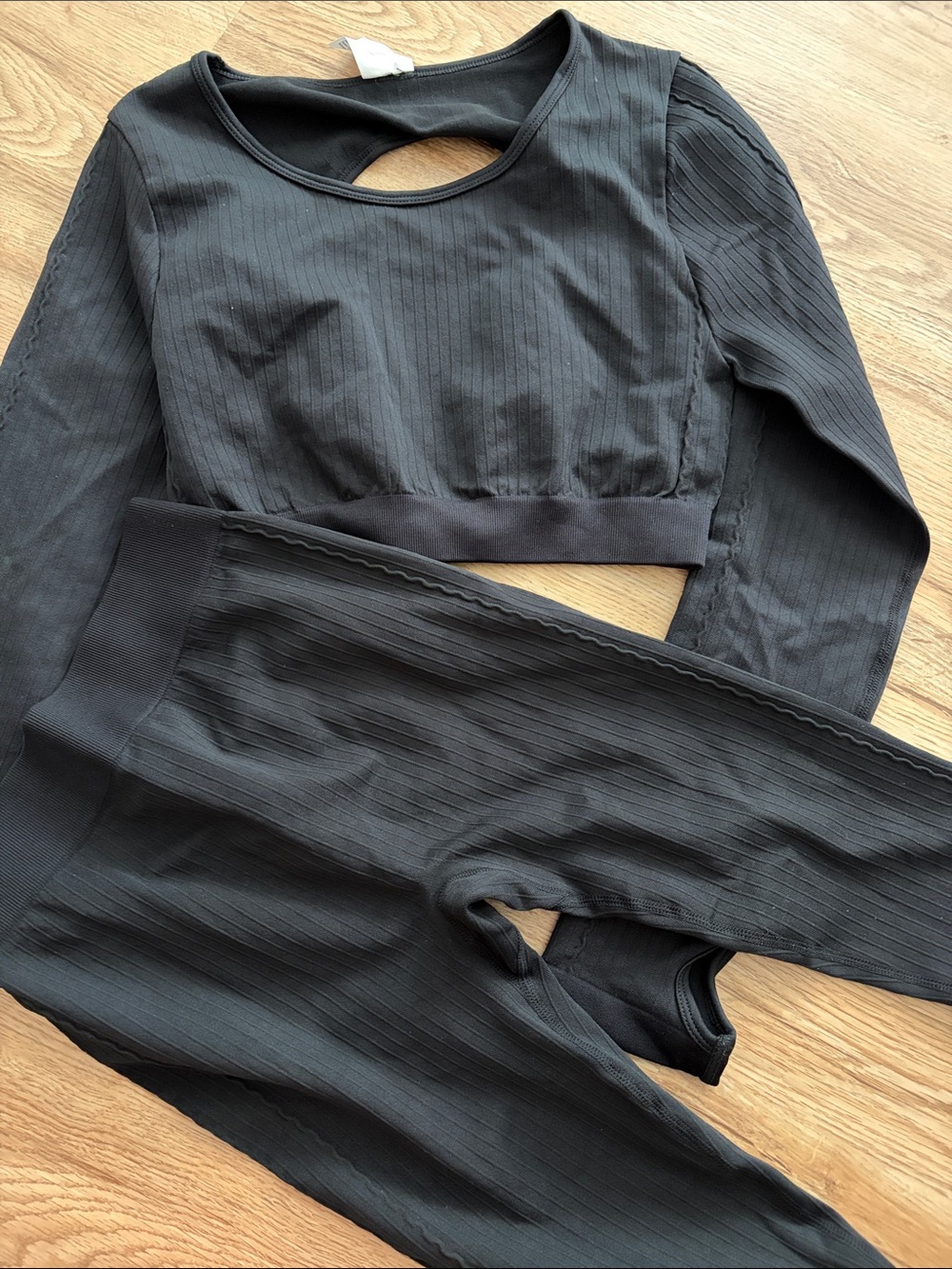 Black Ribbed Long Sleeve Crop Top & Legging Set -